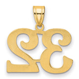 Polished Number 32 Charm Pendant in Real 14k Yellow Gold