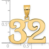 Polished Number 32 Charm Pendant in Real 14k Yellow Gold