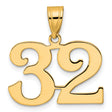 Polished Number 32 Charm Pendant in Real 14k Yellow Gold