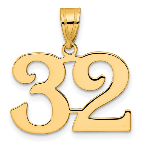Polished Number 32 Charm Pendant in Real 14k Yellow Gold