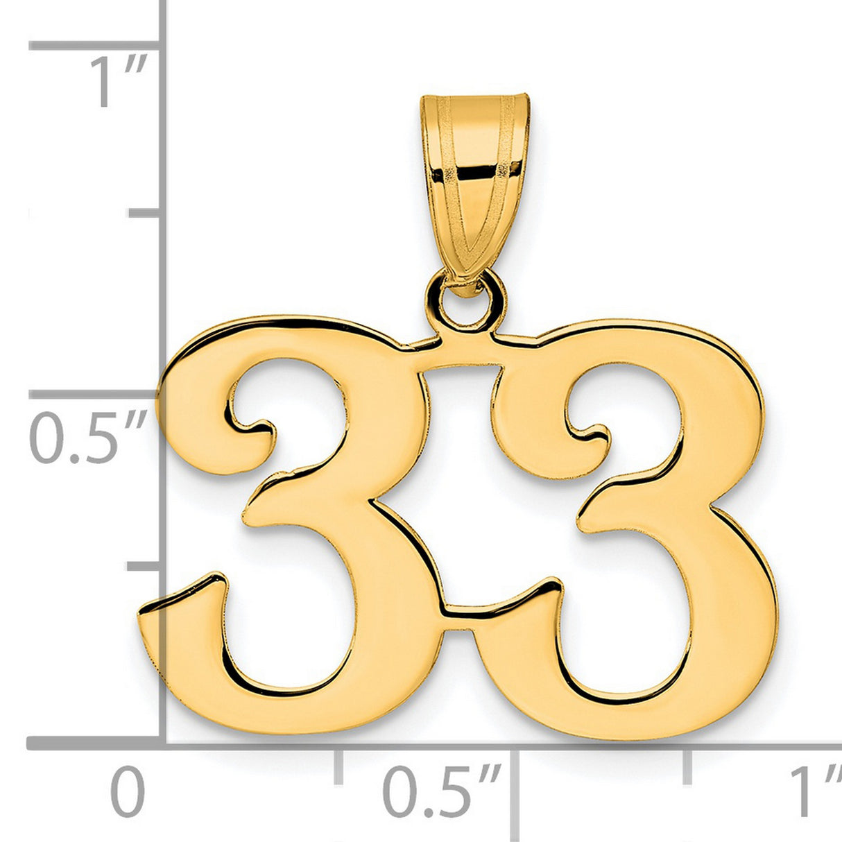 Polished Number 33 Charm Pendant in Real 14k Yellow Gold