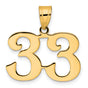 Polished Number 33 Charm Pendant in Real 14k Yellow Gold