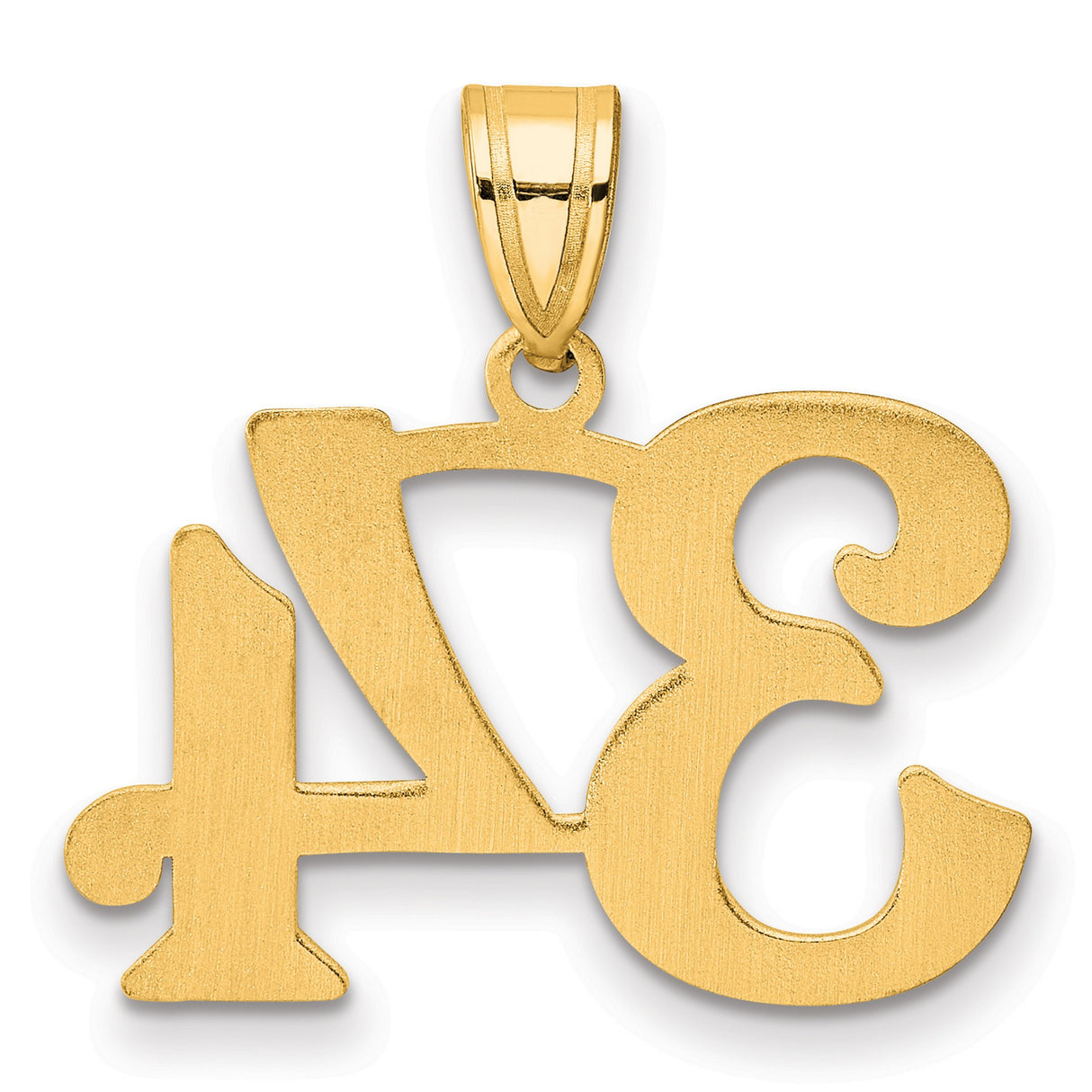 Polished Number 34 Charm Pendant in Real 14k Yellow Gold