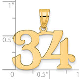 Polished Number 34 Charm Pendant in Real 14k Yellow Gold