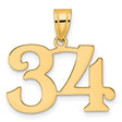 Polished Number 34 Charm Pendant in Real 14k Yellow Gold