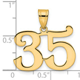Polished Number 35 Charm Pendant in Real 14k Yellow Gold