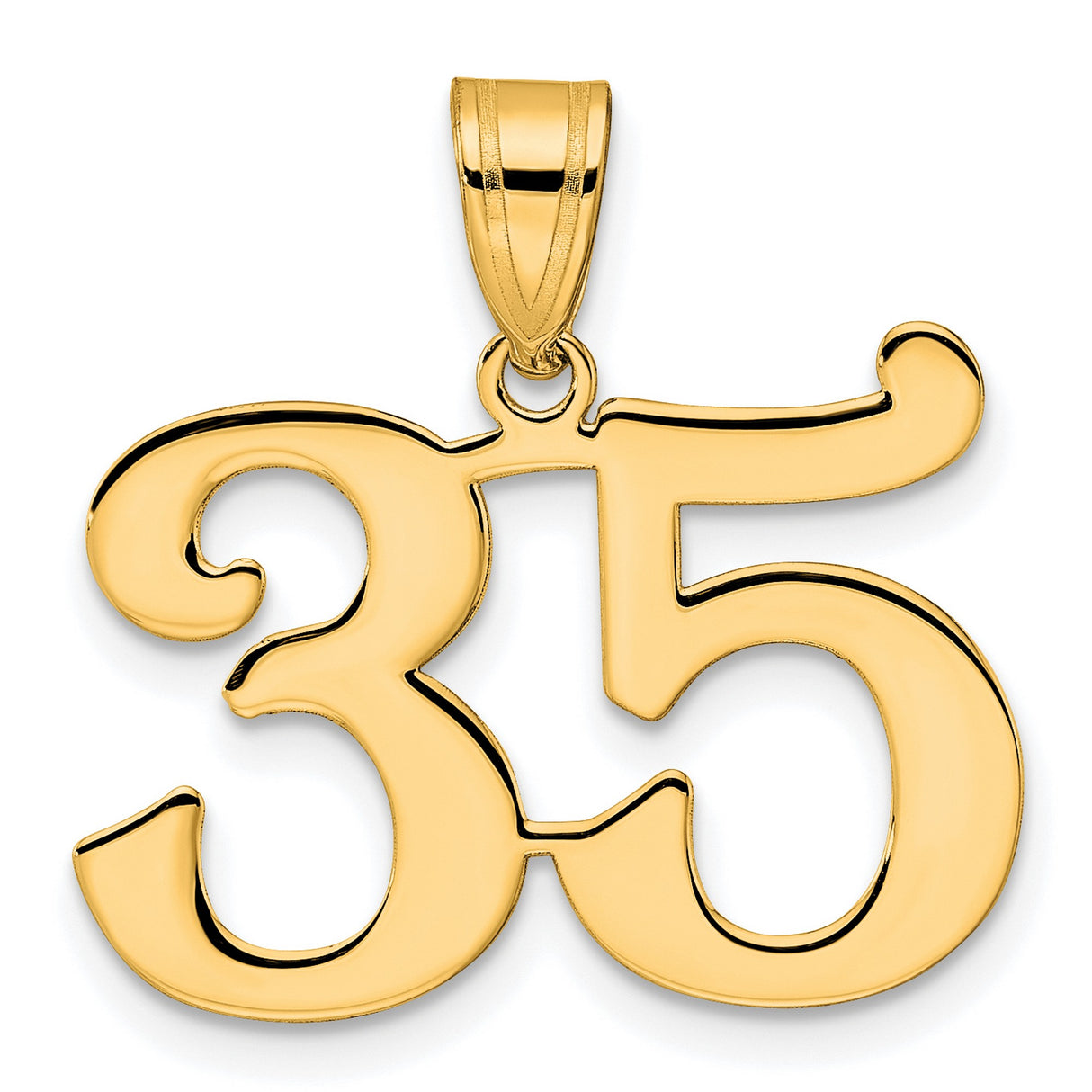 Polished Number 35 Charm Pendant in Real 14k Yellow Gold