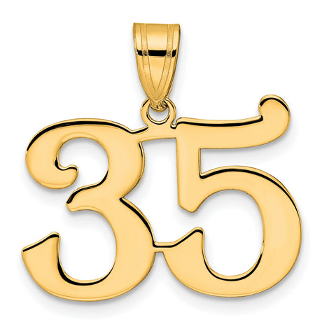 Polished Number 35 Charm Pendant in Real 14k Yellow Gold