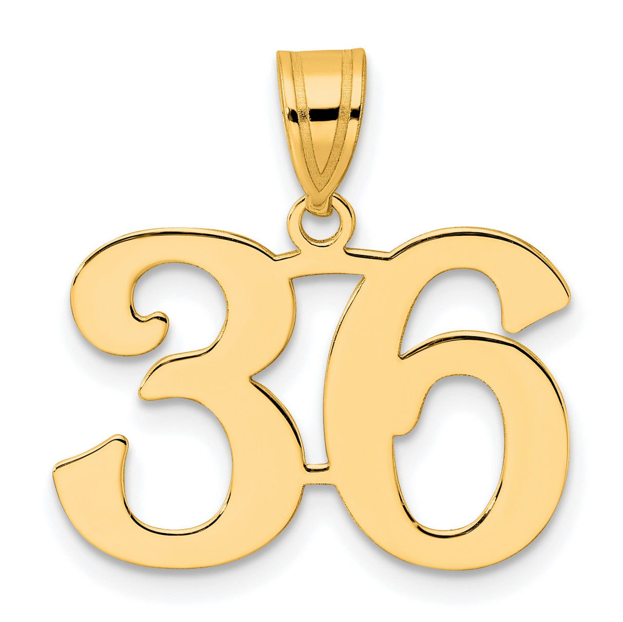Polished Number 36 Charm Pendant in Real 14k Yellow Gold