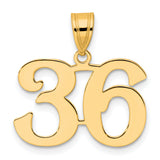Polished Number 36 Charm Pendant in Real 14k Yellow Gold