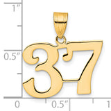 Polished Number 37 Charm Pendant in Real 14k Yellow Gold