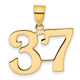 Polished Number 37 Charm Pendant in Real 14k Yellow Gold
