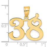 Polished Number 38 Charm Pendant in Real 14k Yellow Gold
