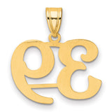 Polished Number 39 Charm Pendant in Real 14k Yellow Gold