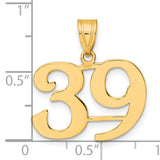 Polished Number 39 Charm Pendant in Real 14k Yellow Gold