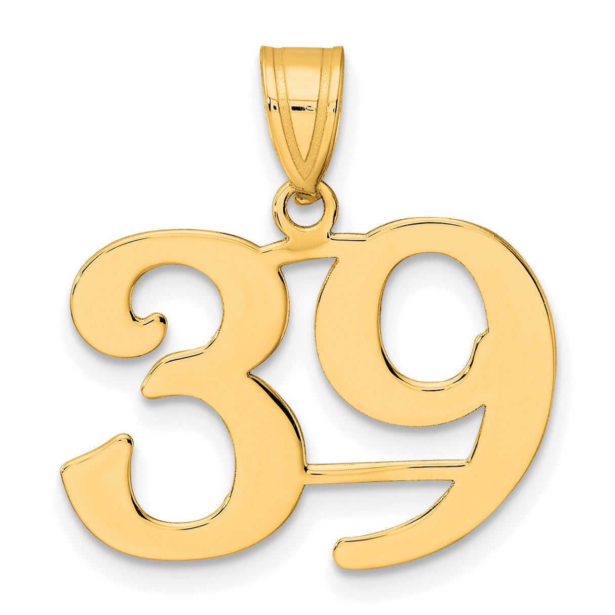 Polished Number 39 Charm Pendant in Real 14k Yellow Gold