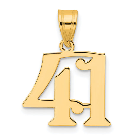 Polished Number 41 Charm Pendant in Real 14k Yellow Gold