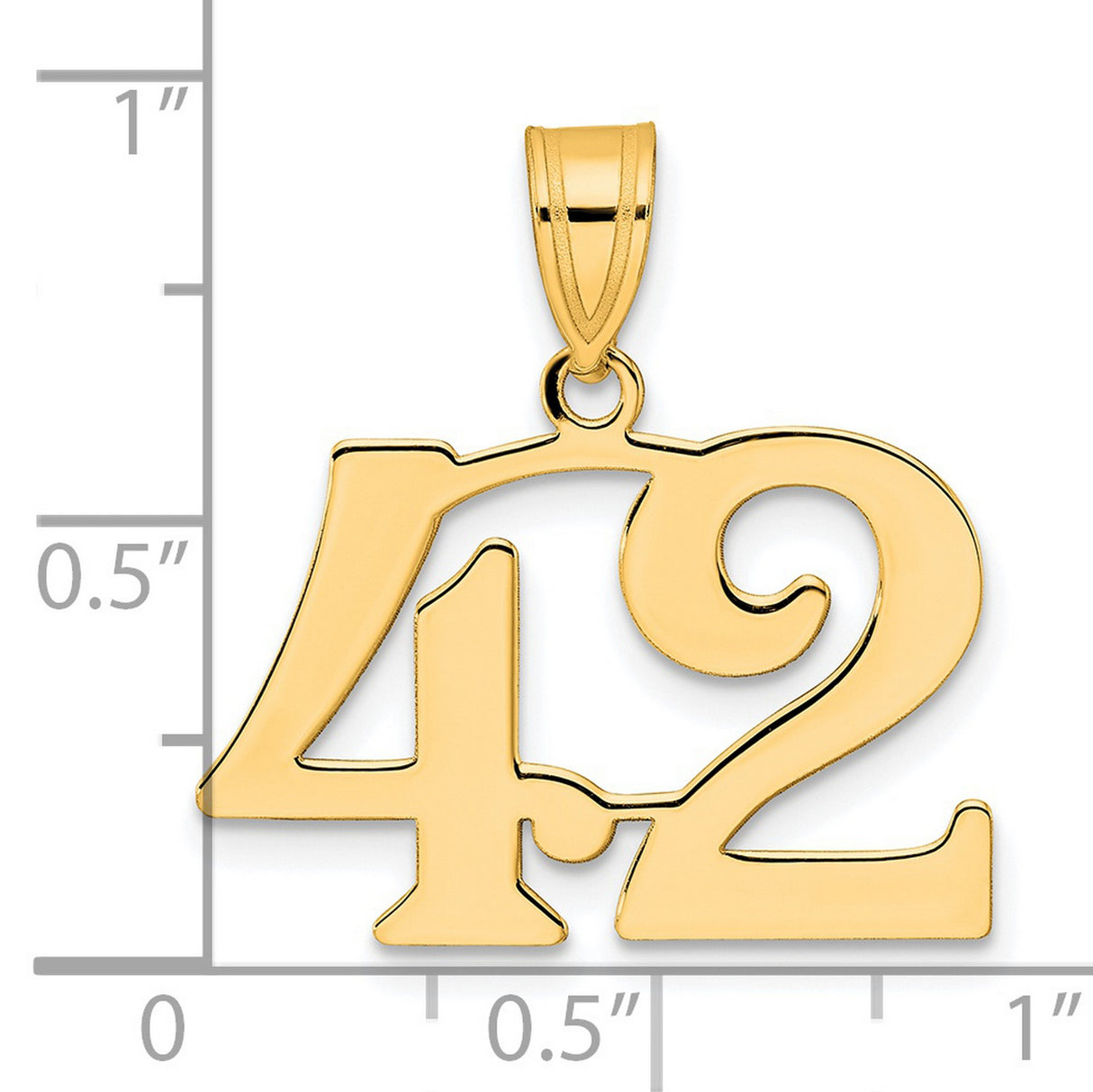 Polished Number 42 Charm Pendant in Real 14k Yellow Gold