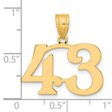 Polished Number 43 Charm Pendant in Real 14k Yellow Gold