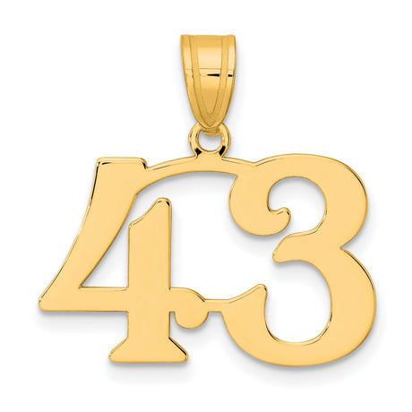 Polished Number 43 Charm Pendant in Real 14k Yellow Gold