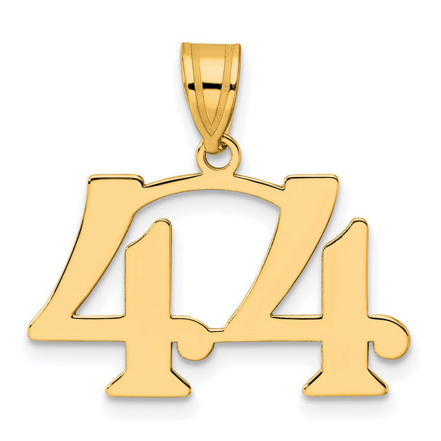 Polished Number 44 Charm Pendant in Real 14k Yellow Gold