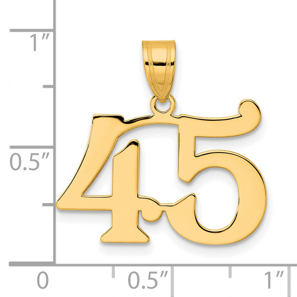 Polished Number 45 Charm Pendant in Real 14k Yellow Gold