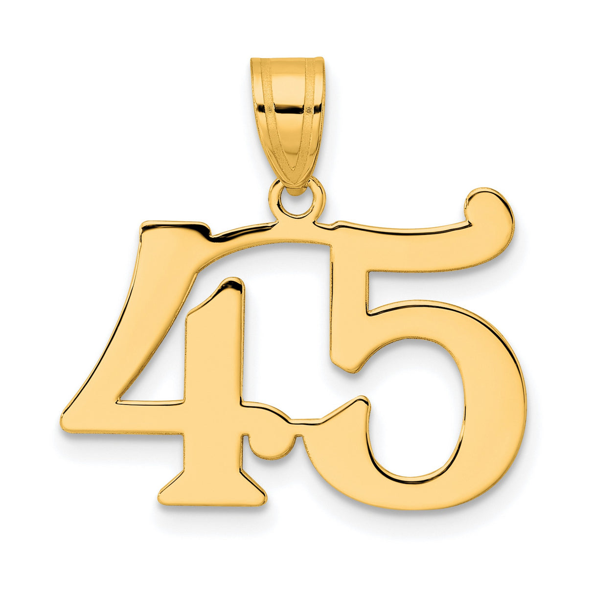 Polished Number 45 Charm Pendant in Real 14k Yellow Gold