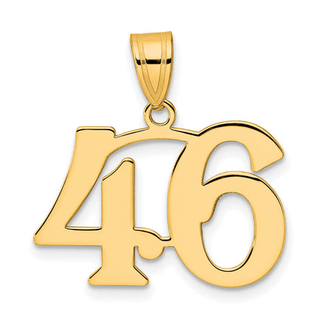 Polished Number 46 Charm Pendant in Real 14k Yellow Gold