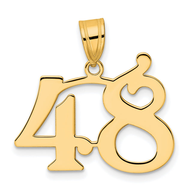 Polished Number 48 Charm Pendant in Real 14k Yellow Gold