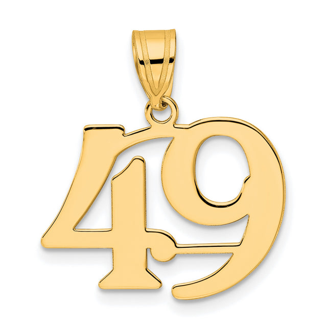 Polished Number 49 Charm Pendant in Real 14k Yellow Gold