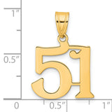 Polished Number 51 Charm Pendant in Real 14k Yellow Gold