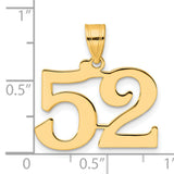Polished Number 52 Charm Pendant in Real 14k Yellow Gold