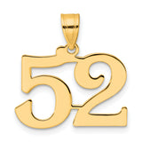 Polished Number 52 Charm Pendant in Real 14k Yellow Gold