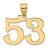 Polished Number 53 Charm Pendant in Real 14k Yellow Gold
