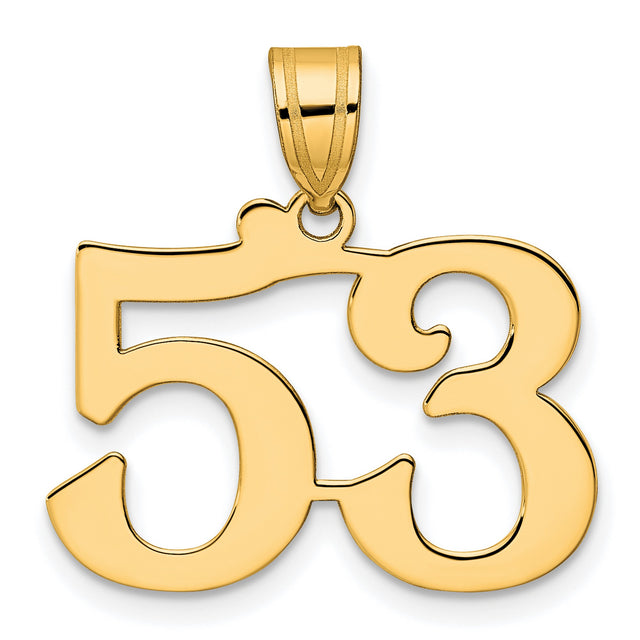 Polished Number 53 Charm Pendant in Real 14k Yellow Gold