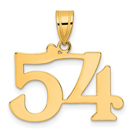 Polished Number 54 Charm Pendant in Real 14k Yellow Gold