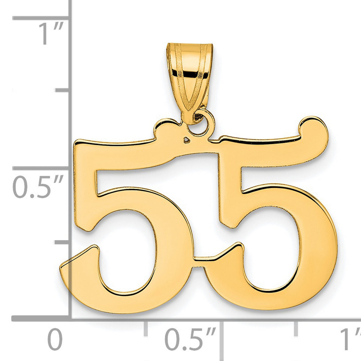 Polished Number 55 Charm Pendant in Real 14k Yellow Gold