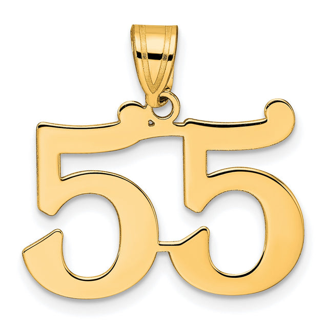 Polished Number 55 Charm Pendant in Real 14k Yellow Gold