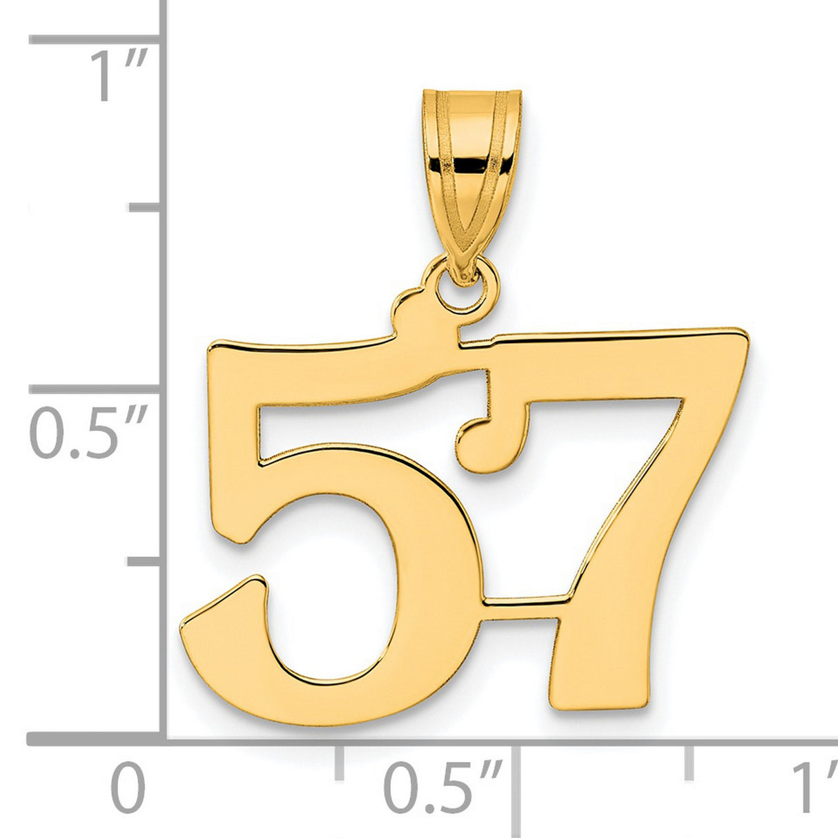 Polished Number 57 Charm Pendant in Real 14k Yellow Gold