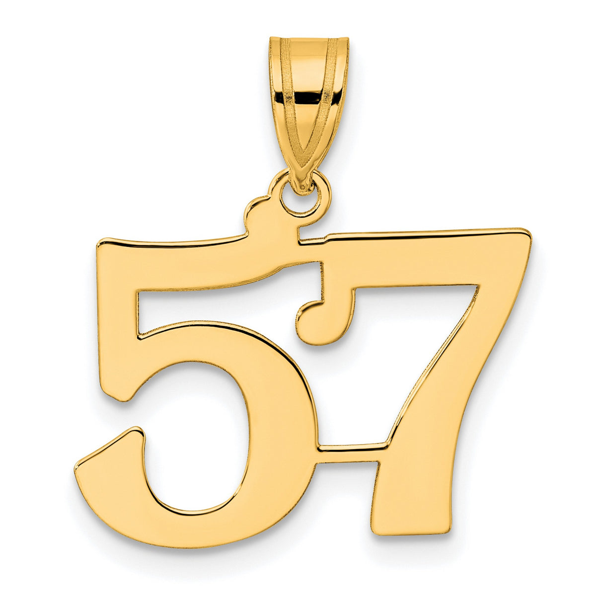 Polished Number 57 Charm Pendant in Real 14k Yellow Gold