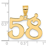 Polished Number 58 Charm Pendant in Real 14k Yellow Gold