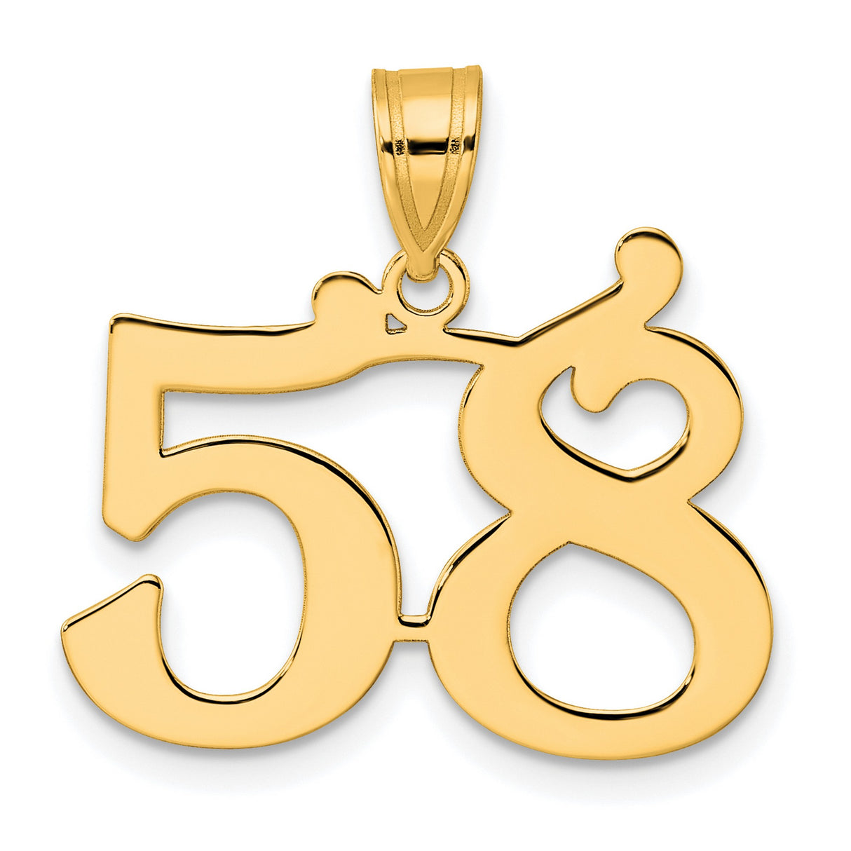 Polished Number 58 Charm Pendant in Real 14k Yellow Gold