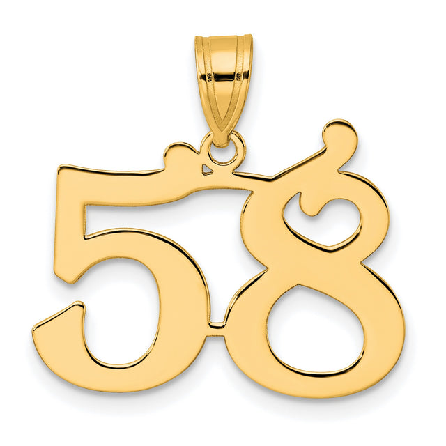 Polished Number 58 Charm Pendant in Real 14k Yellow Gold