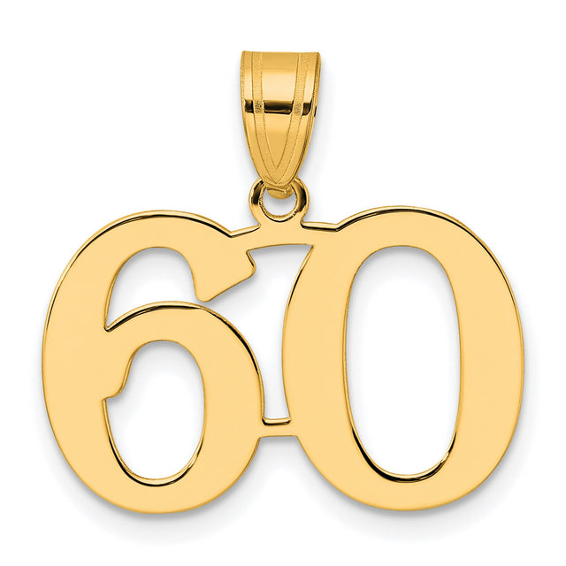 Polished Number 60 Charm Pendant in Real 14k Yellow Gold