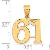 Polished Number 61 Charm Pendant in Real 14k Yellow Gold