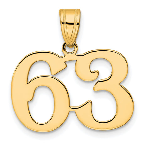 Polished Number 63 Charm Pendant in Real 14k Yellow Gold