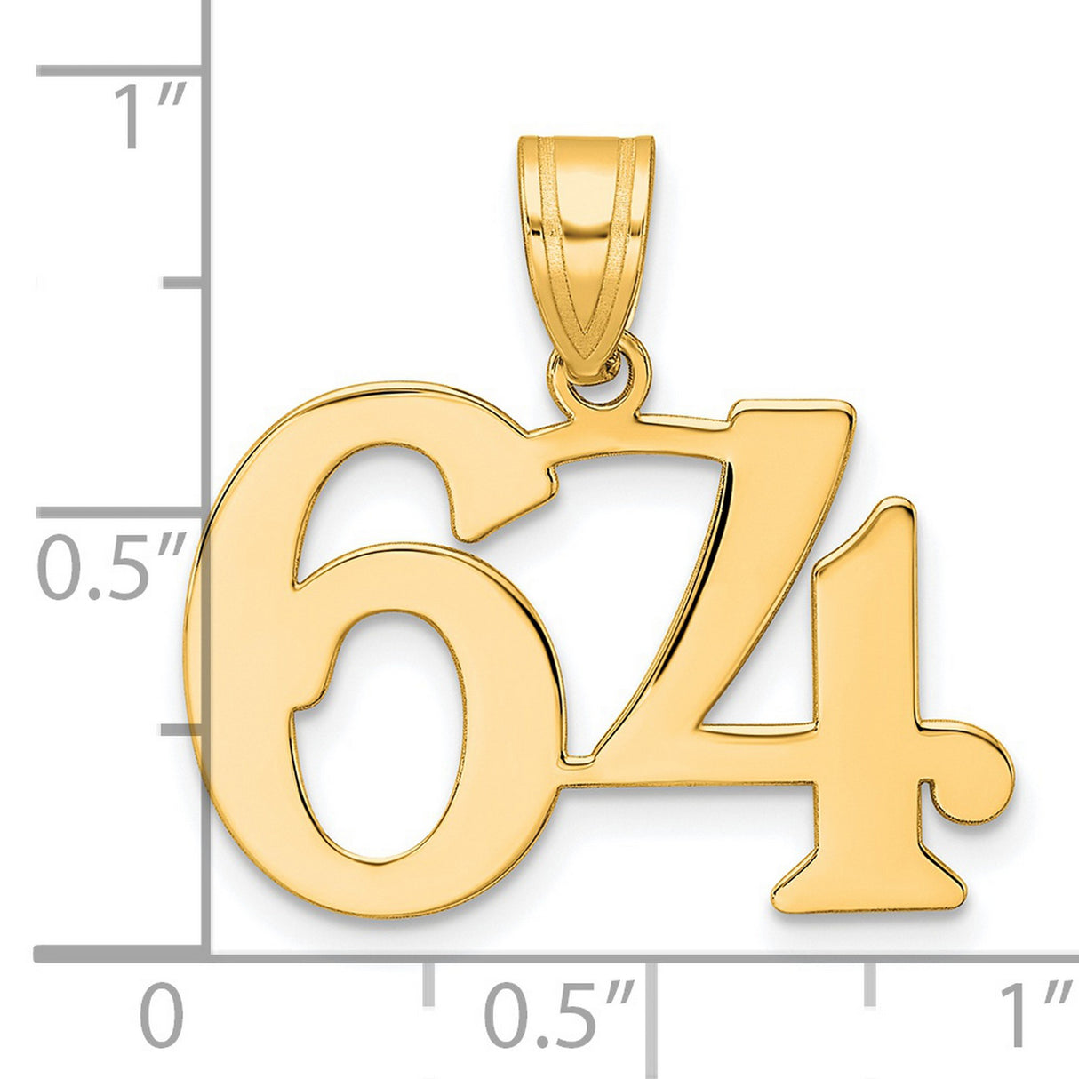 Polished Number 64 Charm Pendant in Real 14k Yellow Gold
