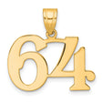 Polished Number 64 Charm Pendant in Real 14k Yellow Gold