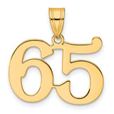 Polished Number 65 Charm Pendant in Real 14k Yellow Gold