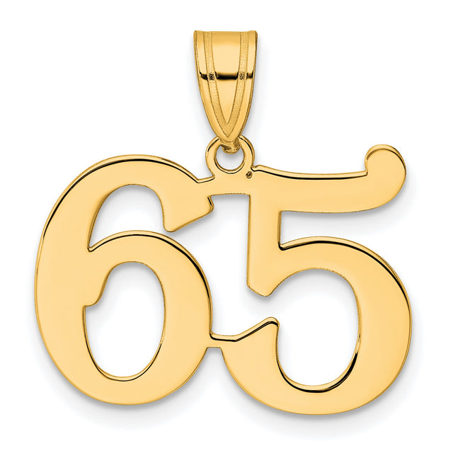 Polished Number 65 Charm Pendant in Real 14k Yellow Gold